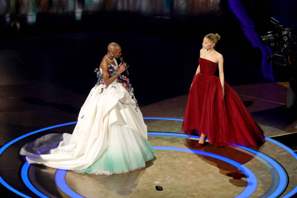 Cynthia Erivo and Ariana Grande perform onstage during the 97th Annual Oscars at Dolby Theatre on March 02, 2025 in Holl