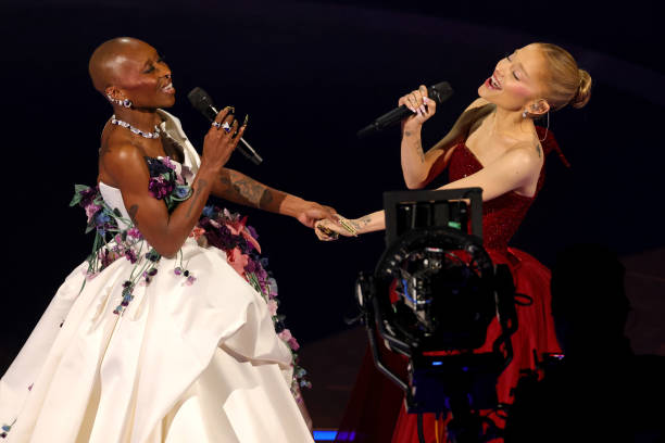 Cynthia Erivo and Ariana Grande perform onstage during the 97th Annual Oscars at Dolby Theatre on March 02, 2025 in Holl