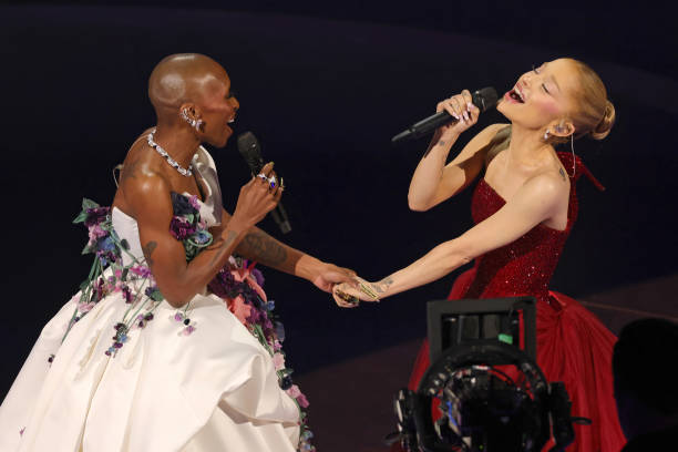 Cynthia Erivo and Ariana Grande perform onstage during the 97th Annual Oscars at Dolby Theatre on March 02, 2025 in Holl
