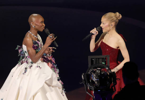 Cynthia Erivo and Ariana Grande perform onstage during the 97th Annual Oscars at Dolby Theatre on March 02, 2025 in Holl