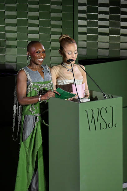 Cynthia Erivo and Ariana Grande speak onstage during the WSJ. Magazine 2024 Innovator Awards on October 29, 2024 in New 
