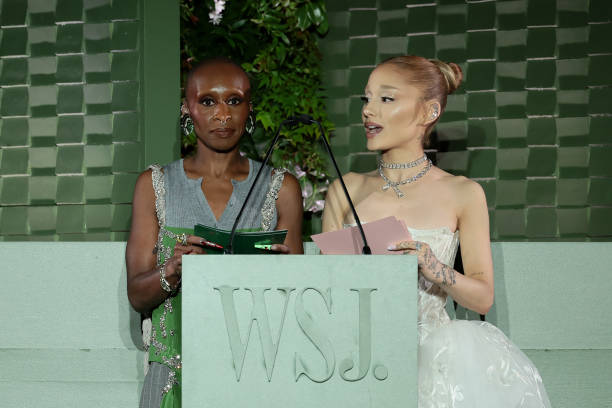 Cynthia Erivo and Ariana Grande speak onstage during the WSJ. Magazine 2024 Innovator Awards on October 29, 2024 in New 