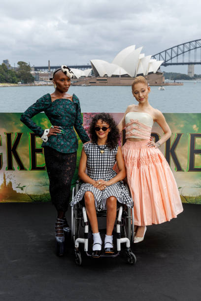 Cynthia Erivo, Marissa Bode and Ariana Grande pose for a photocall for the Australian premiere of "Wicked" at on November 05, 2024 in Sydney, Australia. — frame 54/89 (408×612)