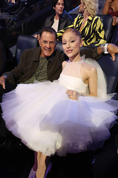 Edward Butera and Ariana Grande attend the 2025 MTV Video Music Awards at UBS Arena on September 07, 2025 in Elmont, New