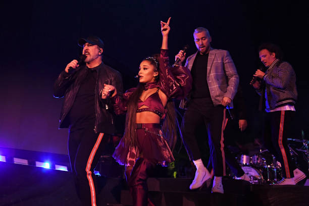 Joey Fatone, Ariana Grande, Lance Bass, and JC Chasez perform on Coachella Stage during the 2019 Coachella Valley Music And Arts Festival on April 14, 2019 in Indio, California. (612×408)