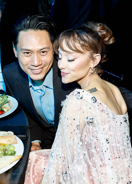 Jon M. Chu and Ariana Grande attend the 31st Annual Critics Choice Awards at Barker Hangar on January 04, 2026 in Santa 