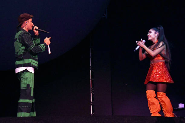 Justin Bieber performs with Ariana Grande at Coachella Stage during the 2019 Coachella Valley Music And Arts Festival on April 21, 2019 in Indio, California. (612×408)