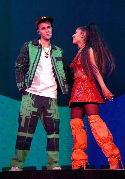 Justin Bieber performs with Ariana Grande at Coachella Stage during the 2019 Coachella Valley Music And Arts Festival on April 21, 2019 in Indio, California. (428×612)