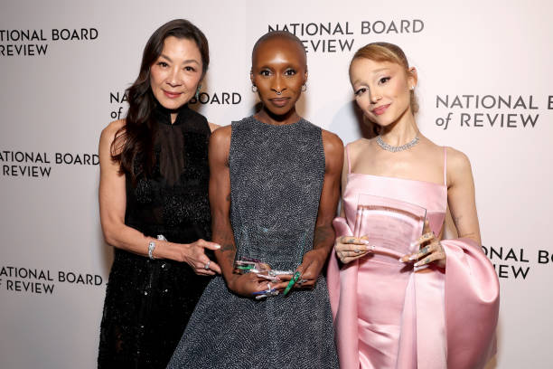 Michelle Yeoh and Cynthia Erivo and Ariana Grande, winners of the the NBR Spotlight Award: Creative Collaboration for "Wicked" pose during The National Board of Review Annual Awards Gala at Cipriani 42nd Street on January 07, 2025 in New York City. (612×408)