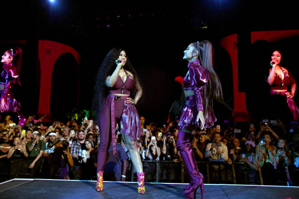 Nicki Minaj and Ariana Grande perform on Coachella Stage during the 2019 Coachella Valley Music And Arts Festival on April 14, 2019 in Indio, California. (612×408)