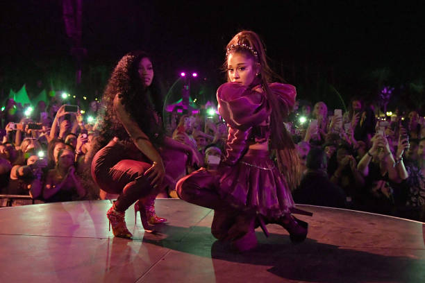Nicki Minaj and Ariana Grande perform on Coachella Stage during the 2019 Coachella Valley Music And Arts Festival on Apr