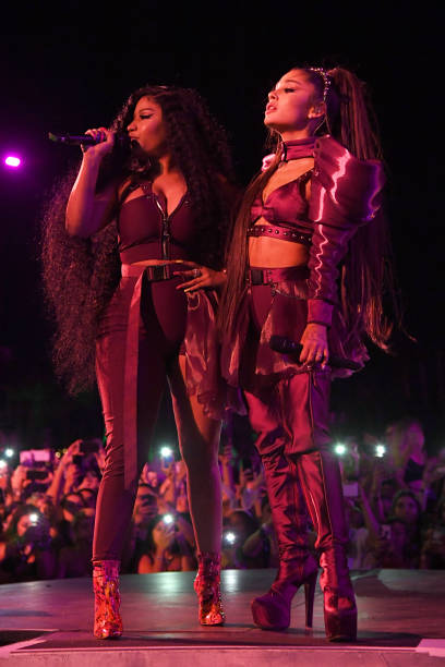Nicki Minaj and Ariana Grande perform on Coachella Stage during the 2019 Coachella Valley Music And Arts Festival on April 14, 2019 in Indio, California. (408×612)