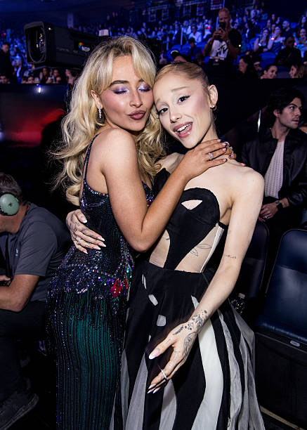 Sabrina Carpenter and Ariana Grande attend the 2025 MTV Video Music Awards at UBS Arena on September 07, 2025 in Elmont,