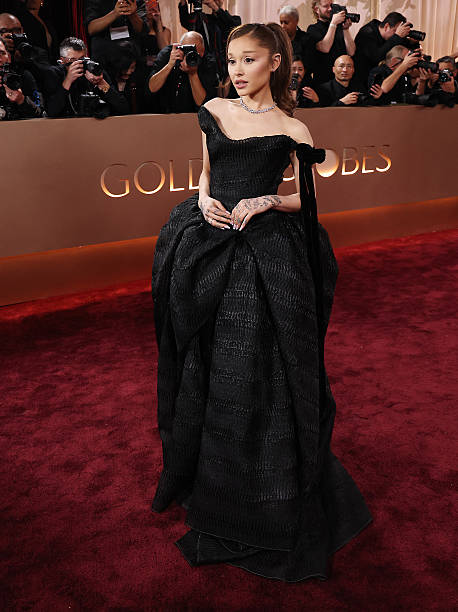 Singer/actress Ariana Grande attends the 83rd annual Golden Globe Awards at the Beverly Hilton hotel in Beverly Hills, California, on January 11, 2026. / -- IMAGE RESTRICTED TO EDITORIAL USE - STRICTLY NO COMMERCIAL USE -- — frame 48/135 (458×612)