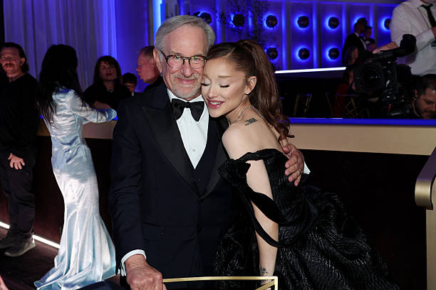 Steven Spielberg and Ariana Grande at the 83rd Annual Golden Globes held at The Beverly Hilton on January 11, 2026 in Beverly Hills, California. — frame 49/147 (612×408)