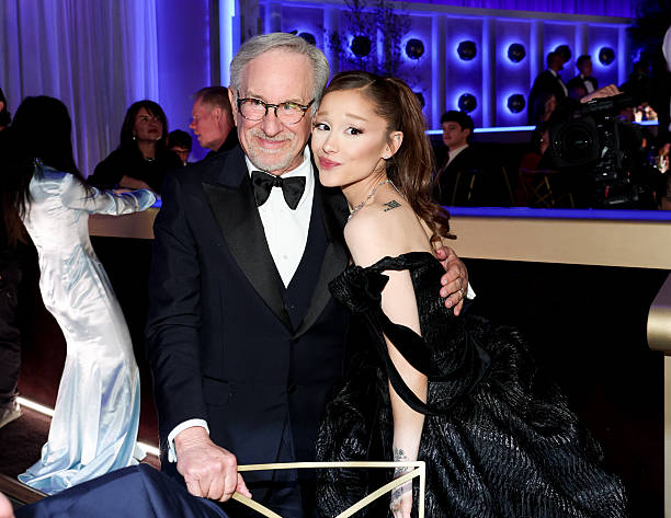 Steven Spielberg, Ariana Grande at the 83rd Annual Golden Globes held at The Beverly Hilton on January 11, 2026 in Beverly Hills, California. — frame 58/147 (612×473)