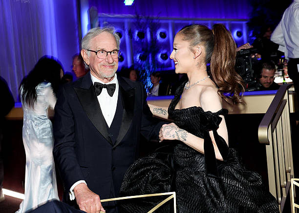Steven Spielberg, Ariana Grande at the 83rd Annual Golden Globes held at The Beverly Hilton on January 11, 2026 in Beverly Hills, California. — frame 59/147 (612×437)