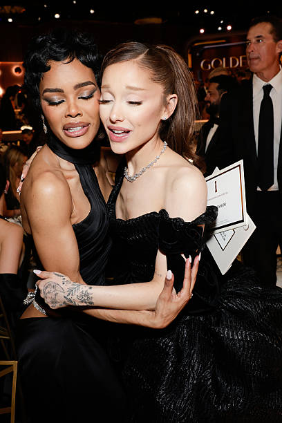 Teyana Taylor and Ariana Grande attend the 83rd Annual Golden Globe Awards at The Beverly Hilton on January 11, 2026 in Beverly Hills, California. — frame 1/19 (408×612)