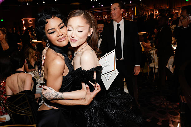 Teyana Taylor and Ariana Grande attend the 83rd Annual Golden Globe Awards at The Beverly Hilton on January 11, 2026 in 