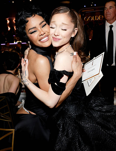 Teyana Taylor and Ariana Grande attend the 83rd Annual Golden Globe Awards at The Beverly Hilton on January 11, 2026 in 