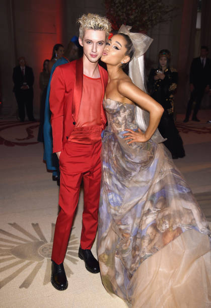 Troye Sivan and Ariana Grande attend the Heavenly Bodies: Fashion & The Catholic Imagination Costume Institute Gala at T