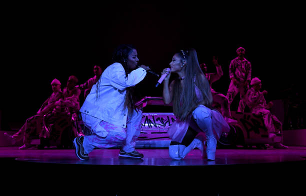 Victoria Monet and Ariana Grande perform onstage during Ariana Grande Sweetener World Tour at Staples Center on May 07, 2019 in Los Angeles, California. (612×392)