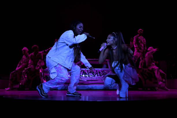 Victoria Monet and Ariana Grande perform onstage during Ariana Grande Sweetener World Tour at Staples Center on May 07, 2019 in Los Angeles, California. (612×408)